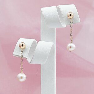 Blush Pearl Dainty Drop Earrings, 14K Gold Filled Ball Post Studs